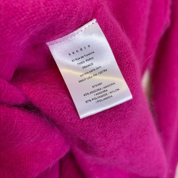 Sandro Pink Fuzzy Angora Pullover Sweater 1 = Small - Picture 6 of 7